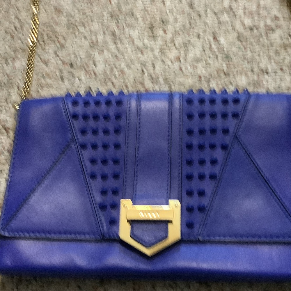 Milly Royal Blue Studded Leather Chain Clutch